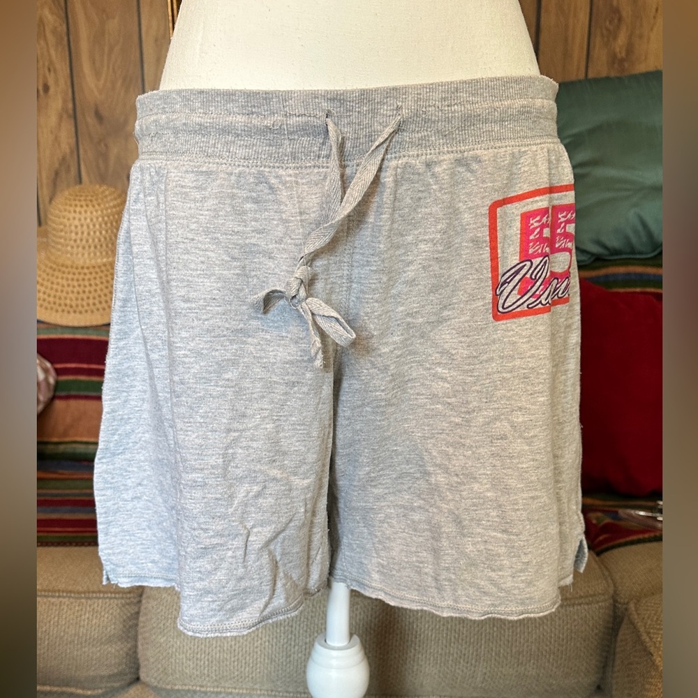 Gray and Red French Terry Shorts with Drawstring Waistband, M